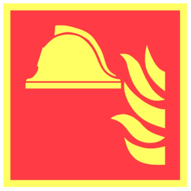 Brandschutzschild &bdquo;Mittel und Ger&auml;t zur Brandbek&auml;mpfung&ldquo;, ISO 7010 -LANGNACHTLEUCHTEND