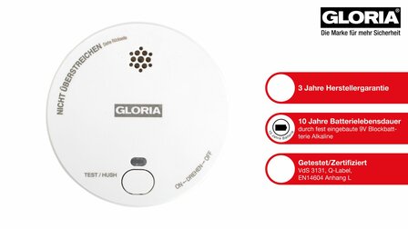 GLORIA Rauchmelder R-1 mit Hush Button