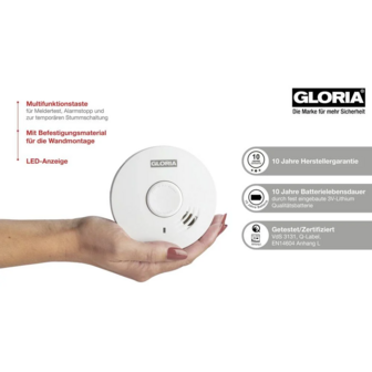 GLORIA Rauchwarnmelder R10 mit Alarm-Stop-Funktion