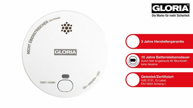 GLORIA Rauchmelder R-1 mit Hush Button